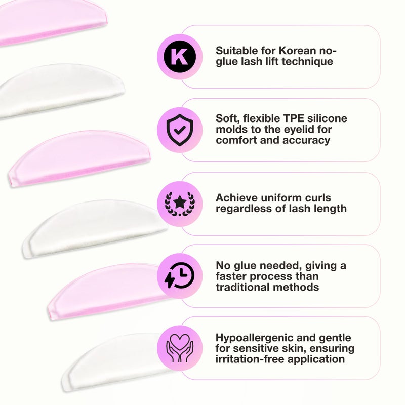 Curacoro Lash Lift Shields, 4 Pcs Korean Lash Lift Pads Self Adhesive, Lash Lifting Shields for Eyelash Straightening and Lifting, Reusable Silicone Lash Rods for Eyelash Perm Lamination - Image 2