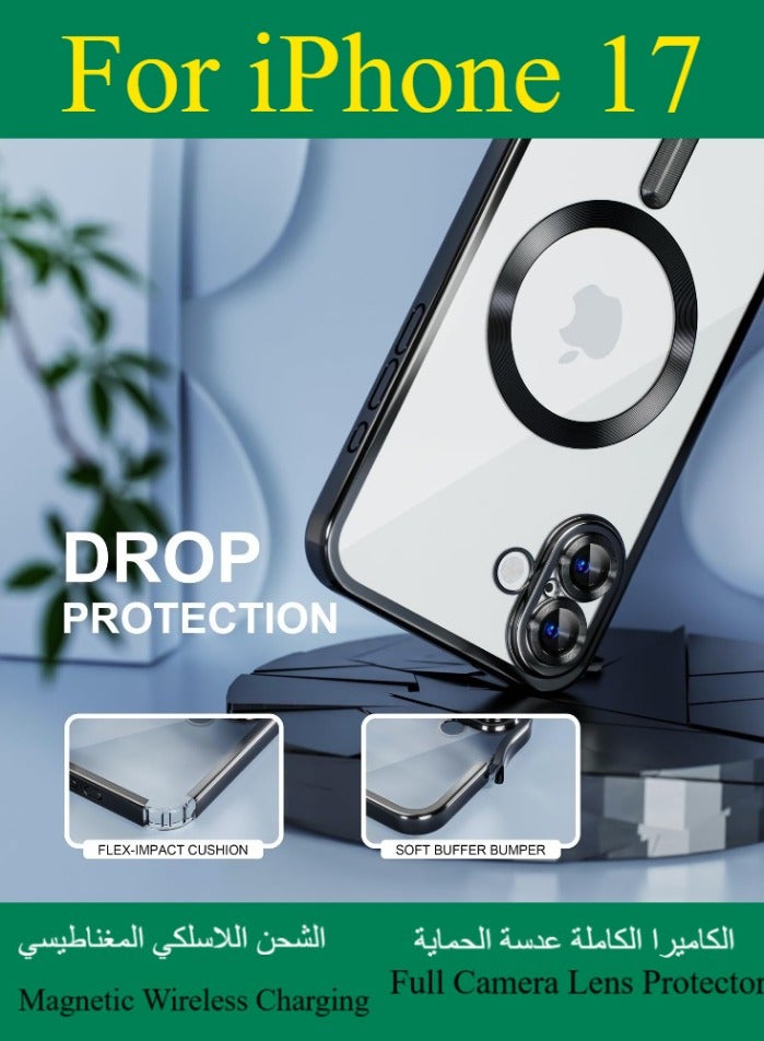 Dili Apple Black Case iPhone 17  Magsafe Case Compatible with MagSafe [Never Yellowing] [Military Grade Drop Protection] Full Camera Lens Protector Plating Soft Clear Phone Case for Women and Men Cover - Image 3