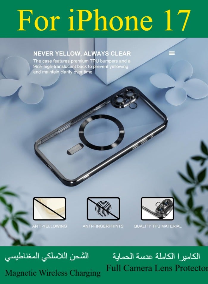 Dili Apple Black Case iPhone 17  Magsafe Case Compatible with MagSafe [Never Yellowing] [Military Grade Drop Protection] Full Camera Lens Protector Plating Soft Clear Phone Case for Women and Men Cover - Image 2