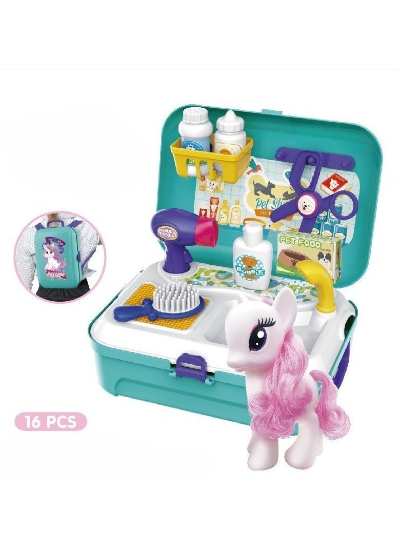 RedMapleTEK Children's simulated kitchen, cooking utensils, cosmetics, doctor's tool set, family backpack box, toys - Image 1