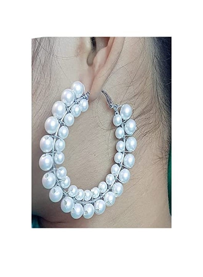 Shivarth Pearl Earrings Open Circle Hoop Big Earrings Long Tassel Earrings Fringe Thin Earring Stylish, Wear, White Party Earrings for Women Girls 1Pair - Image 5