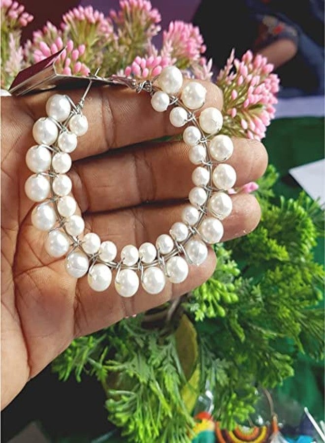Shivarth Pearl Earrings Open Circle Hoop Big Earrings Long Tassel Earrings Fringe Thin Earring Stylish, Wear, White Party Earrings for Women Girls 1Pair - Image 4