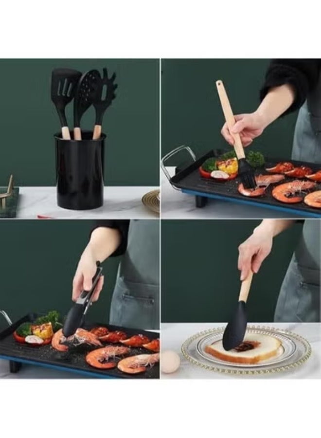 TIGER 12-Piece Silicone Kitchen Utensil Set with Wooden Handles | Heat-Resistant BPA-Free Cooking Tools | Spatula, Spoon, Turner, Ladle & More – Safe for Non-Stick Cookware - Image 4