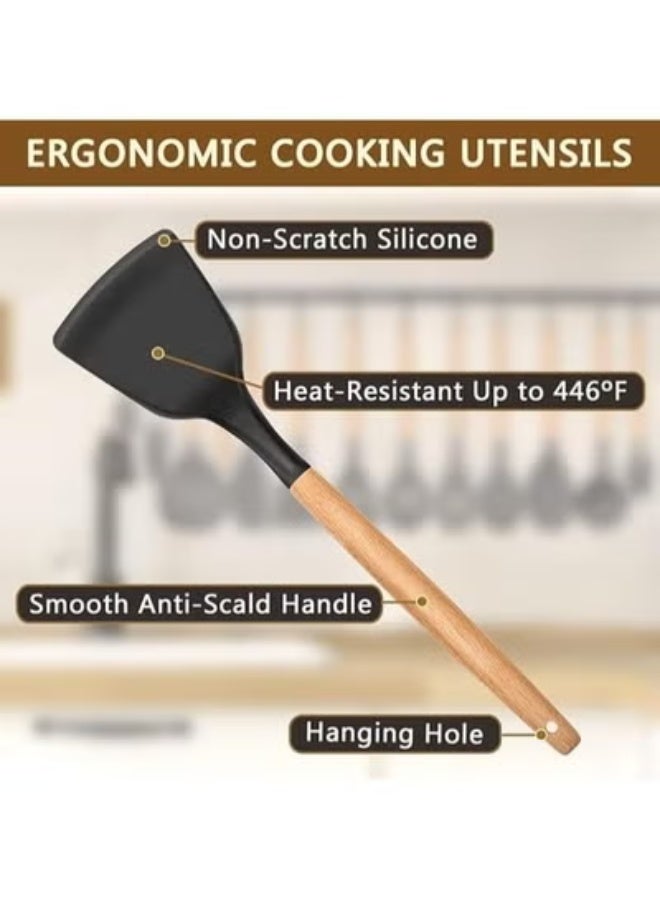 TIGER 12-Piece Silicone Kitchen Utensil Set with Wooden Handles | Heat-Resistant BPA-Free Cooking Tools | Spatula, Spoon, Turner, Ladle & More – Safe for Non-Stick Cookware - Image 2