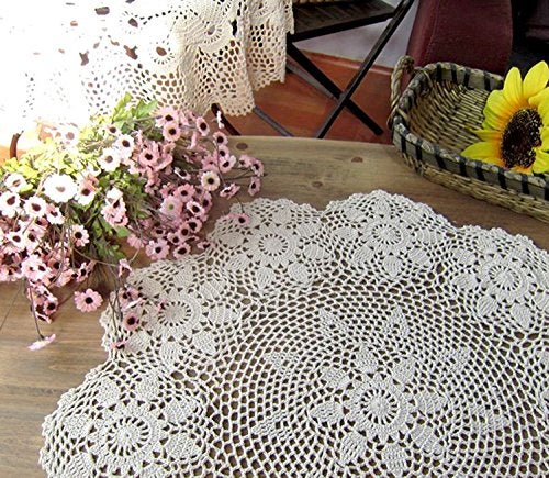 Laivigo New Crochet Crochet Lace Round Round Cloth Doilies Doily 27 Inch Beige - Image 2