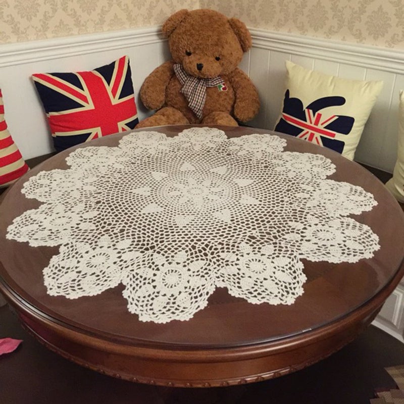 Laivigo New Crochet Crochet Lace Round Round Cloth Doilies Doily 27 Inch Beige - Image 3