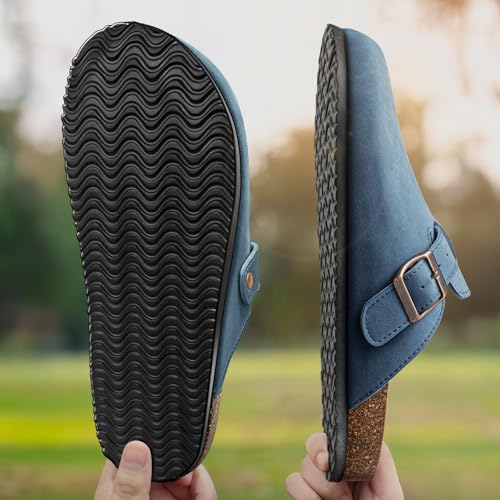 KEMISANT Men Clogs-Comfortable Suede Mules Slippers Sandals Nurse Potato Shoes Unisex-Cushioned Cork-Footbed(Cambridge Blue-5 Women/3 Men) - Image 4