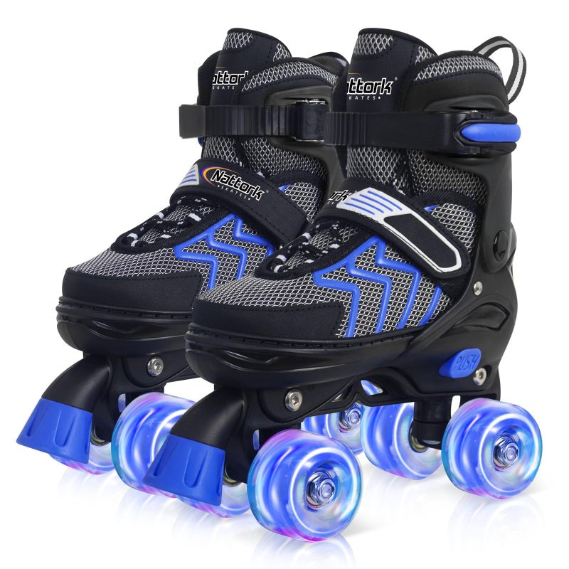 Kids Roller Skates for Boys Blue Adjustable Rollerskates with Light Up Wheels for Teens Youth Ages 812 10 11 12 Beginners Outdoor Sports Best Birthday Gift for Kids