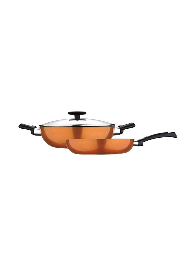 3-Piece Ultra Press Aluminium Non-Stick Induction Bottom Cookware Set Frypan 1x28, Kadai With Lid 1x28cm Coloured 28cm - Image 1