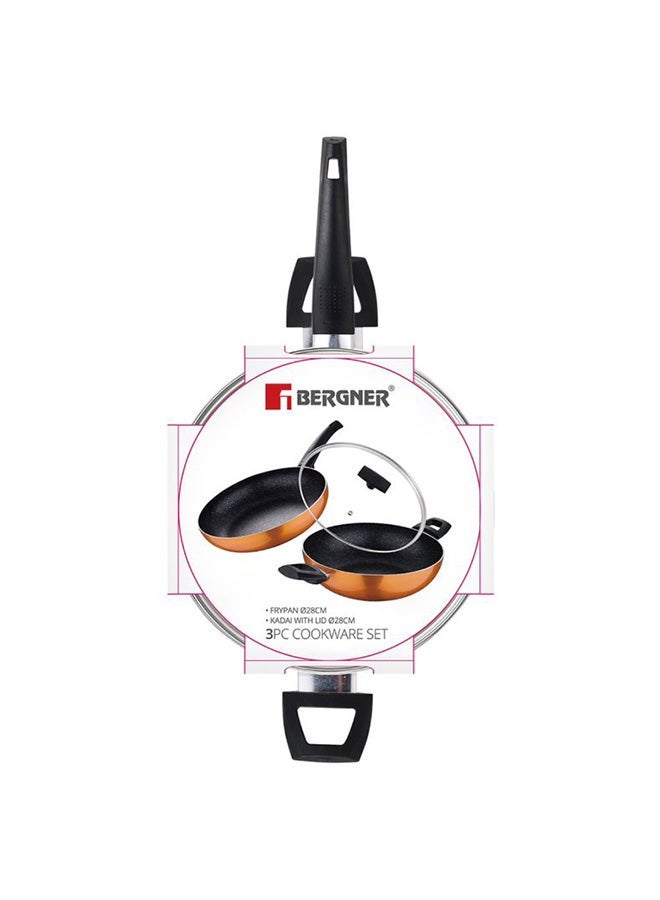 3-Piece Ultra Press Aluminium Non-Stick Induction Bottom Cookware Set Frypan 1x28, Kadai With Lid 1x28cm Coloured 28cm - Image 3