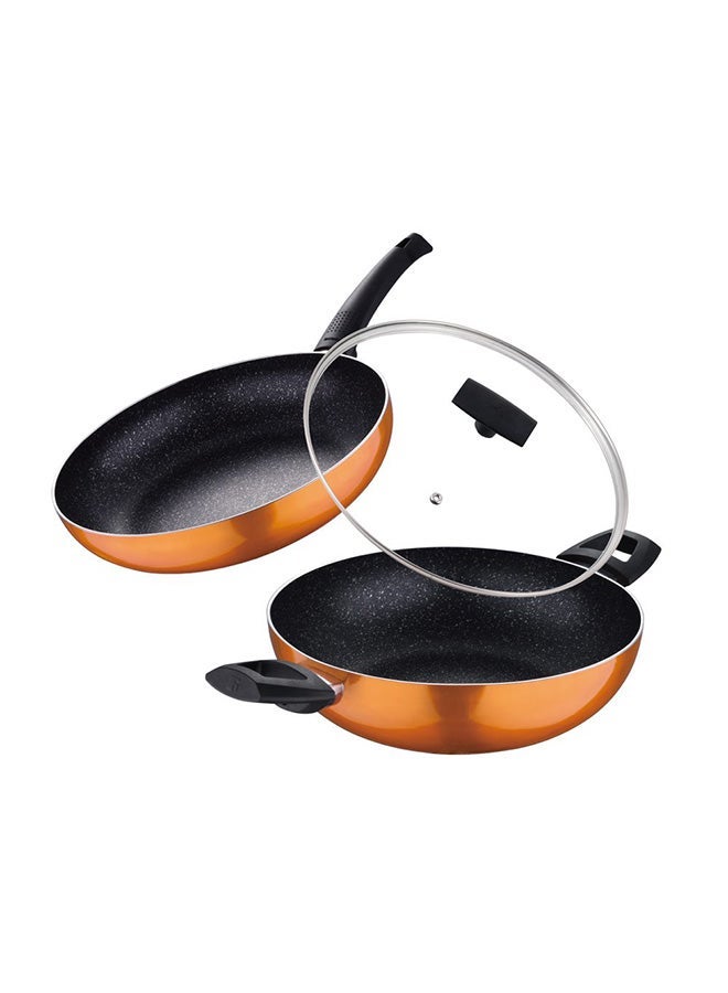 3-Piece Ultra Press Aluminium Non-Stick Induction Bottom Cookware Set Frypan 1x28, Kadai With Lid 1x28cm Coloured 28cm - Image 2