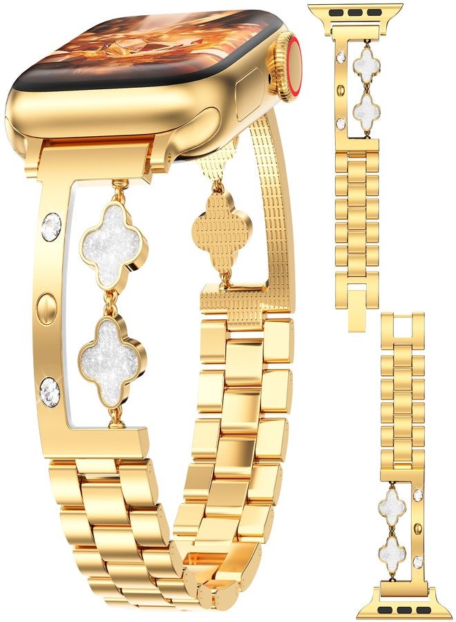 YMHML حزام الحب والبرسيم المحظوظ متوافق مع أساور ساعة آبل للنساء 40mm 41mm 42mm 44mm 45mm 46mm 49mm 38mm، سوار مجوهرات أنيق بحزام معدني لساعة آي ووتش سلسلة 11 10 9 8 7 6 5 4 3 SE ألترا - Image 1