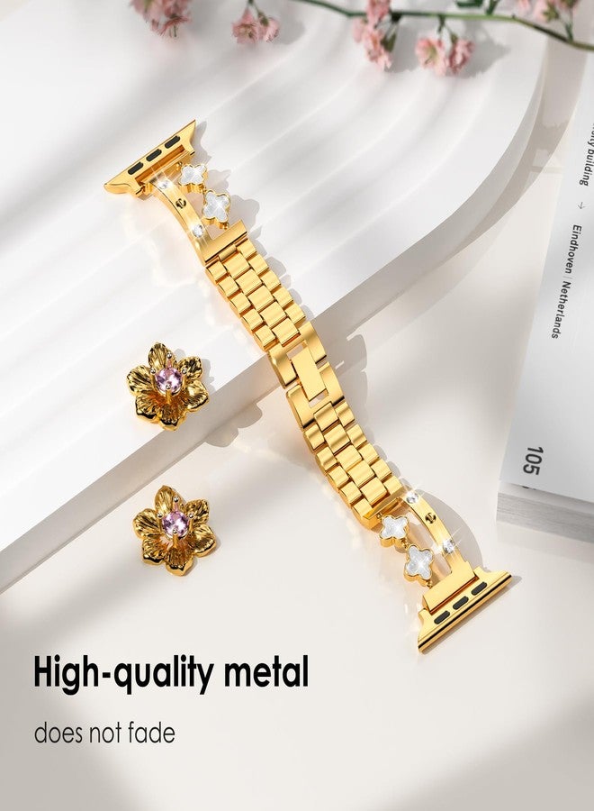 YMHML حزام الحب والبرسيم المحظوظ متوافق مع أساور ساعة آبل للنساء 40mm 41mm 42mm 44mm 45mm 46mm 49mm 38mm، سوار مجوهرات أنيق بحزام معدني لساعة آي ووتش سلسلة 11 10 9 8 7 6 5 4 3 SE ألترا - Image 3