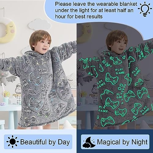 Fiosnow Glow in the Dark Game Controller Blanket Hoodies for Kids Toddler 2-6YR Oversize Wearable Blanket Hoodies for Boys Girls - Image 2