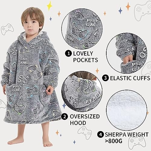 Fiosnow Glow in the Dark Game Controller Blanket Hoodies for Kids Toddler 2-6YR Oversize Wearable Blanket Hoodies for Boys Girls - Image 5