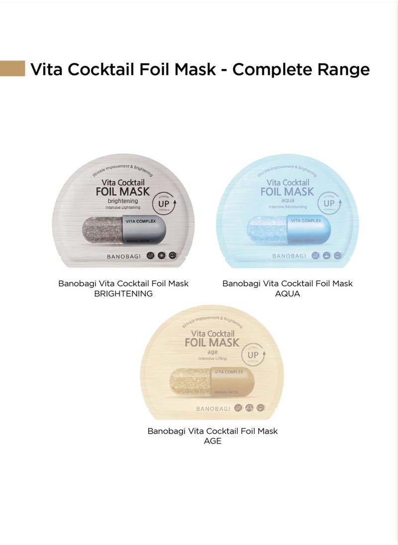 Banobagi - Vita Cocktail Foil Mask – Brightening Dual Function Face Mask with Niacinamide for Radiant, Even Skin Tone. Korean Skincare Mask designed to hydrate, brighten, and improve skin texture. Perfect for all skin types, it nourishes and revitalizes for a glowing complexion – Pack of 3 - Image 1
