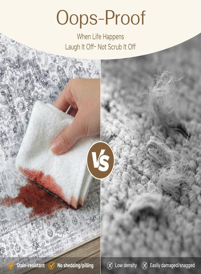 HUGEAR Washable Hallway 2x6 Runner Rugs Vintage Grey - Neutral Style Retro Distressed Non Slip Stain Resistant Low Pile Kids & Pet Friendly for Bedside Kitchen Entryway - Image 4