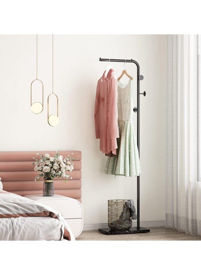 Metal Coat Rack with 4 Hooks and Stable Base, Modern Coat Tree with Crossbar, L Shaped Coat Hanger Stand, Free Standing Coat Rack(Black)