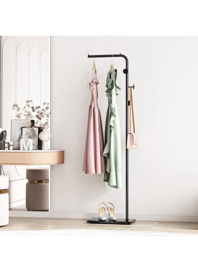 Metal Coat Rack with 4 Hooks and Stable Base, Modern Coat Tree with Crossbar, L Shaped Coat Hanger Stand, Free Standing Coat Rack(Black)