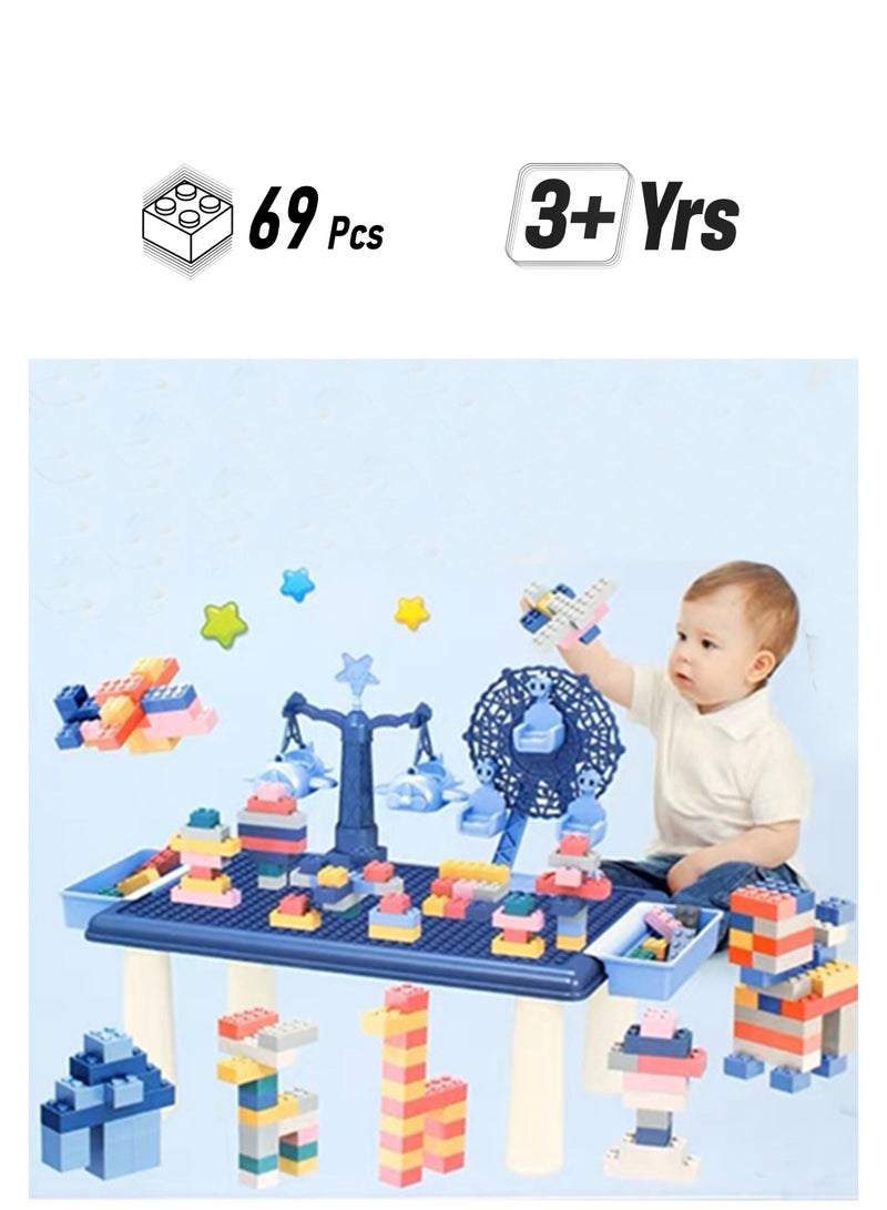 3D Building Blocks with Table Educational Toys for Children Boys Girls Early Education Toys Puzzle 69 Pieces - Image 1