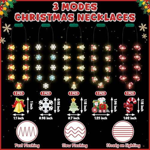 Traplace 5 PCS Light Up Christmas Necklace Colorful LED Christmas Light Necklaces 3 Modes Christmas Party Favors Glowing Xmas Necklace with 9 Glow Bulbs Xmas Necklaces Decorations for Winter Theme Party Accessories - Image 5