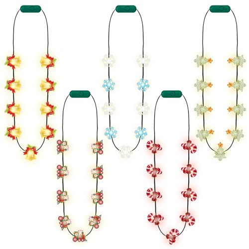Traplace 5 PCS Light Up Christmas Necklace Colorful LED Christmas Light Necklaces 3 Modes Christmas Party Favors Glowing Xmas Necklace with 9 Glow Bulbs Xmas Necklaces Decorations for Winter Theme Party Accessories - Image 1