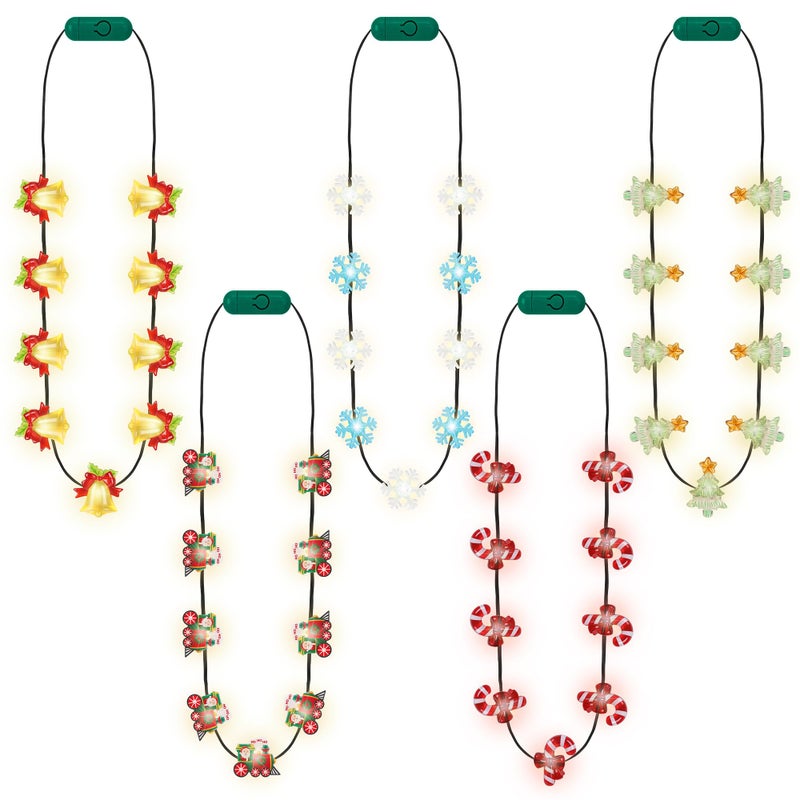 Traplace 5 PCS Light Up Christmas Necklace Colorful LED Christmas Light Necklaces 3 Modes Christmas Party Favors Glowing Xmas Necklace with 9 Glow Bulbs Xmas Necklaces Decorations for Winter Theme Party Accessories - Image 3