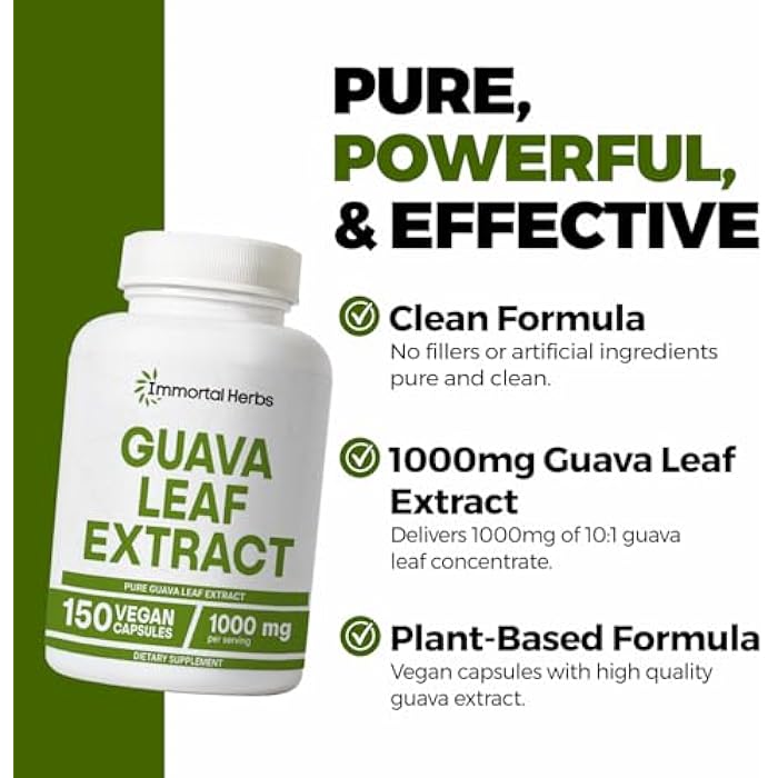 Immortal Herbs Guava Leaf Extract 1000mg, 10:1 Extra Strength, 150 Pills, Non-GMO & Gluten-Free Guava Extract Capsules for Women and Men - Image 3