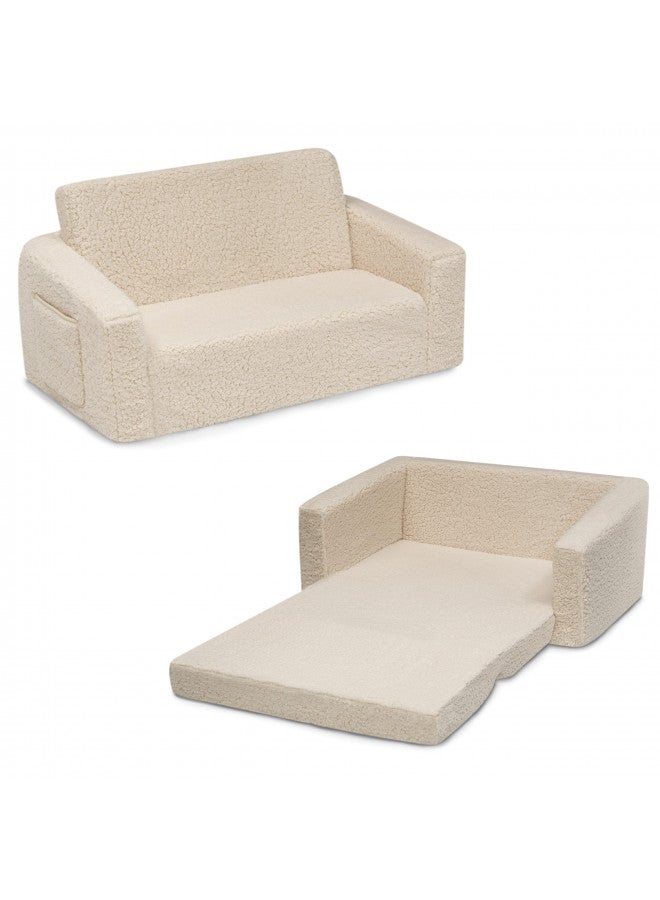 Delta CHILDREN Delta Children Cozee Flip-Out Sherpa 2-in-1 Convertible Sofa to Lounger for Kids, Cream  - Image 1