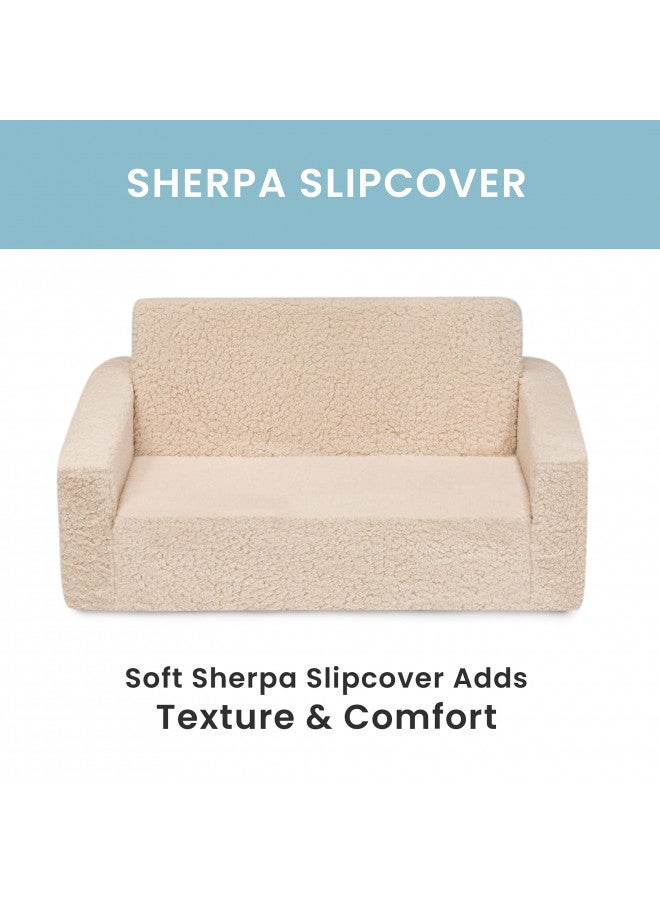 Delta CHILDREN Delta Children Cozee Flip-Out Sherpa 2-in-1 Convertible Sofa to Lounger for Kids, Cream  - Image 5