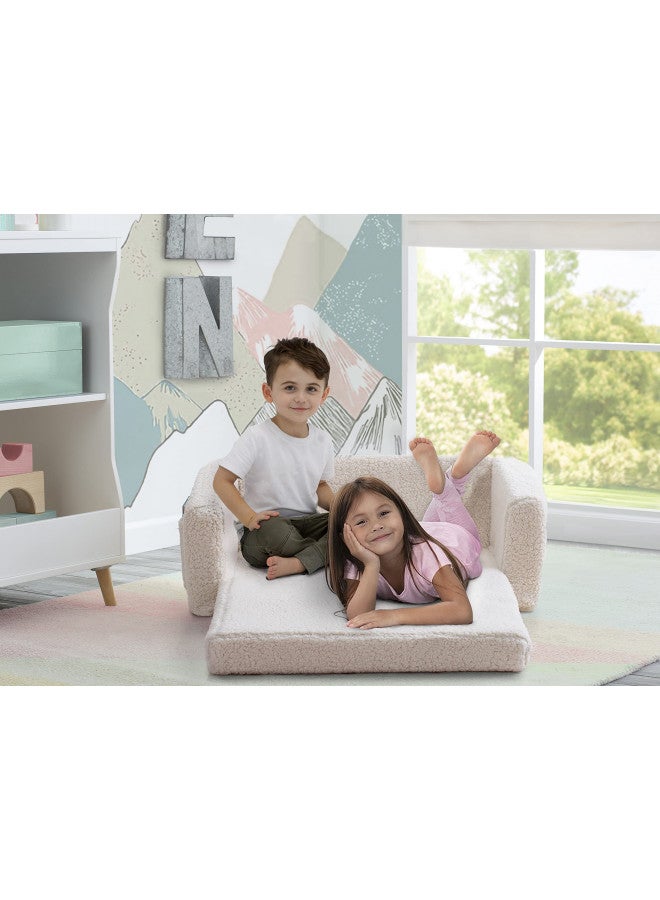 Delta CHILDREN Delta Children Cozee Flip-Out Sherpa 2-in-1 Convertible Sofa to Lounger for Kids, Cream  - Image 3