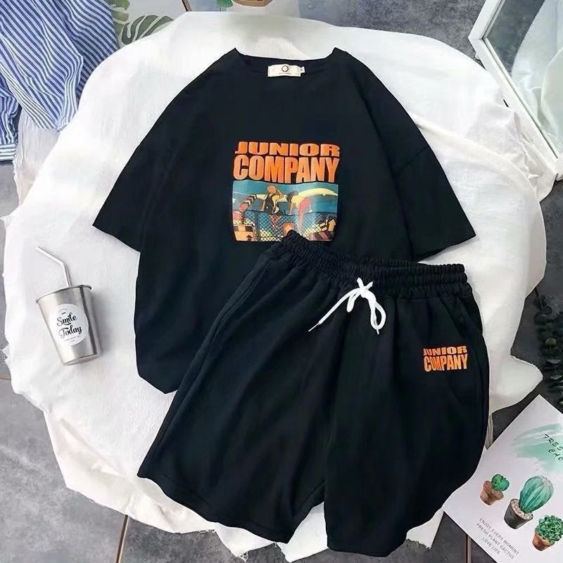 Mens Summer Casual Sportswear Cool Youth Outfit Set Black + black pants 