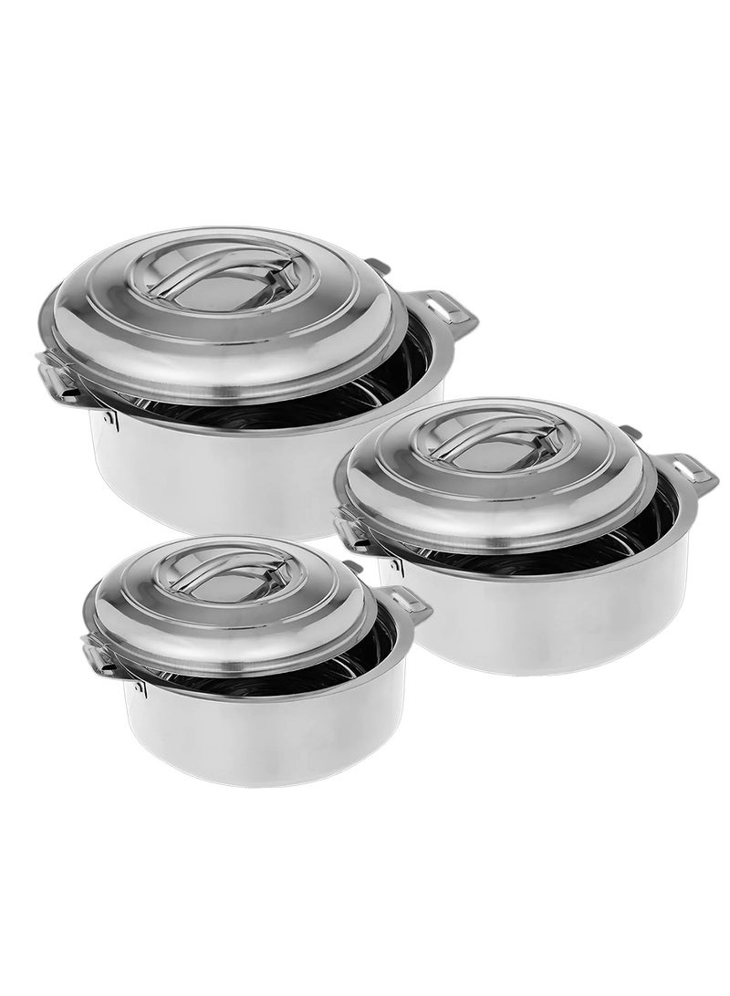 National Silver Premium 3-Piece Stainless Steel Casserole Set with Steel Lids and Handles Heavy Duty Metal Serving Pots for Daily Kitchen Dining - Image 1