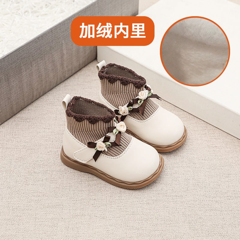 Girls' Boots Winter Baby Girl Flower Princess Shoes Short Boots Baby Soft Sole Toddler Non-Slip Leather Boots - Image 1