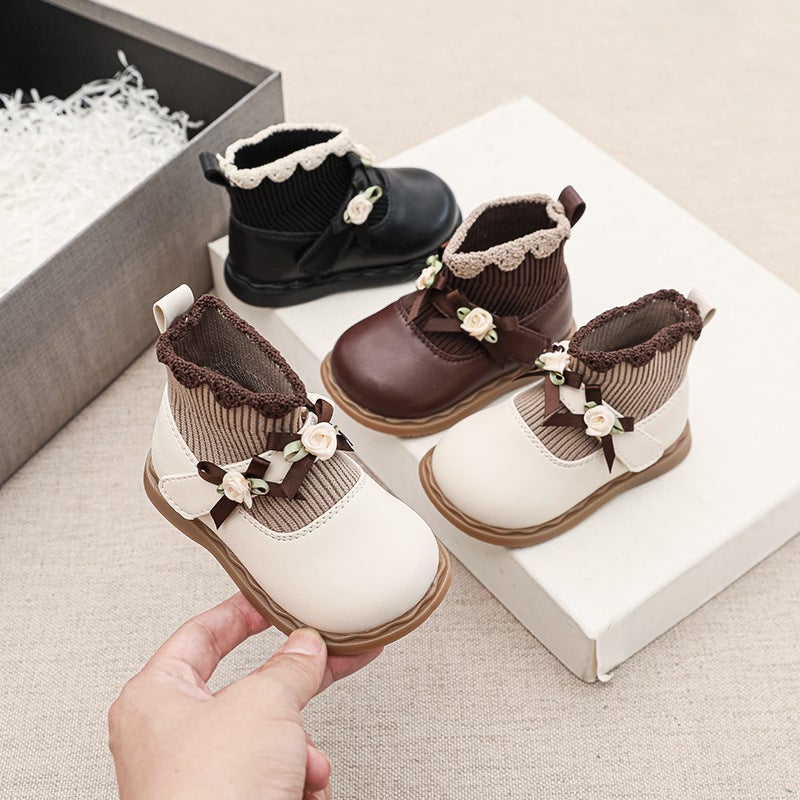 Girls' Boots Winter Baby Girl Flower Princess Shoes Short Boots Baby Soft Sole Toddler Non-Slip Leather Boots - Image 2