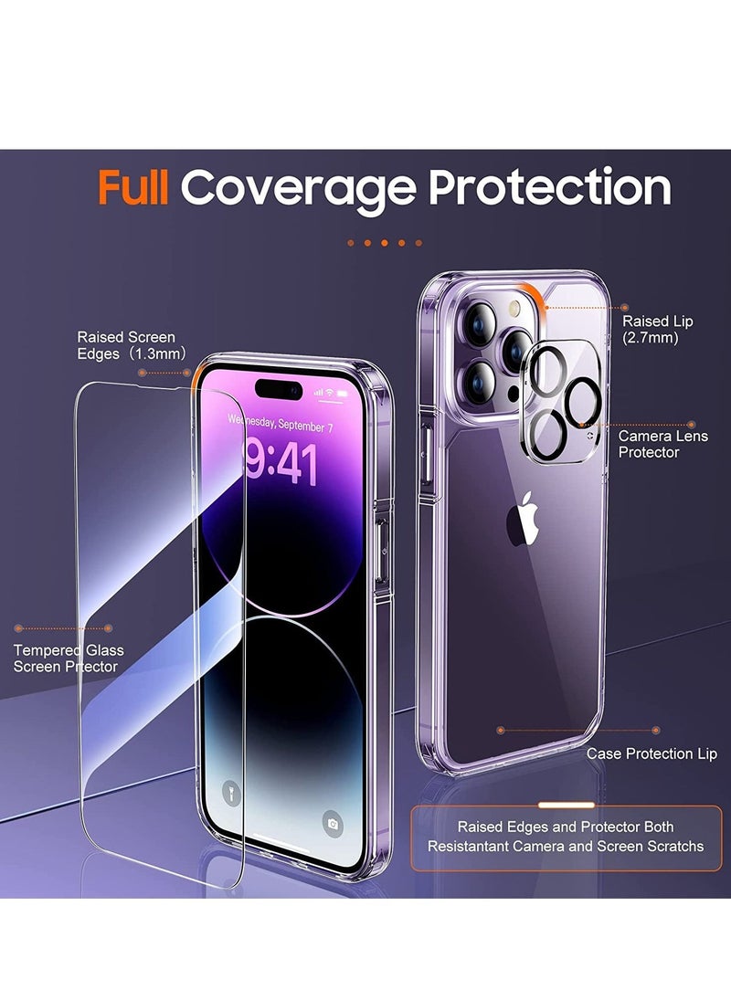 Raxoom Designed for iPhone 14 Pro Max Case with 2 Pack Tempered Glass Screen Protector +2pcs Camera Lens Protector, [Military Grade Protection] Shockproof, Slim Thin, Anti-Scratch Kit-Clear - Image 2