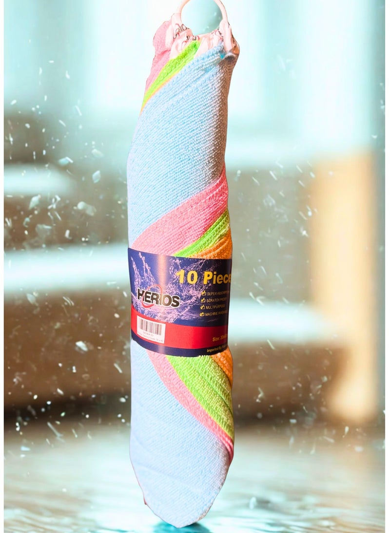 HERIOS Microfiber Cleaning Cloth – Ultra-Absorbent Towel, Lint-Free, Multi-Color – Pack of 10 for Home, Kitchen & Car Polishing, Drying, Buffing & Detailing - Image 2