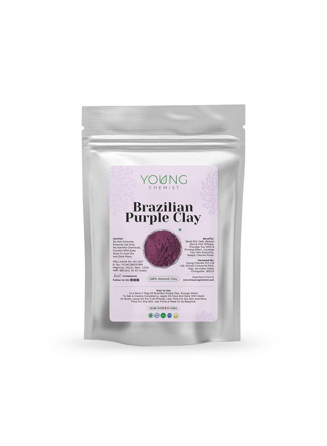 Young Chemist Organic Brazilian Purple Clay for skin with Antioxidants and Antibacterial Properties (All Skin Type, Powder Form, Purple, 100 grams) - Image 1