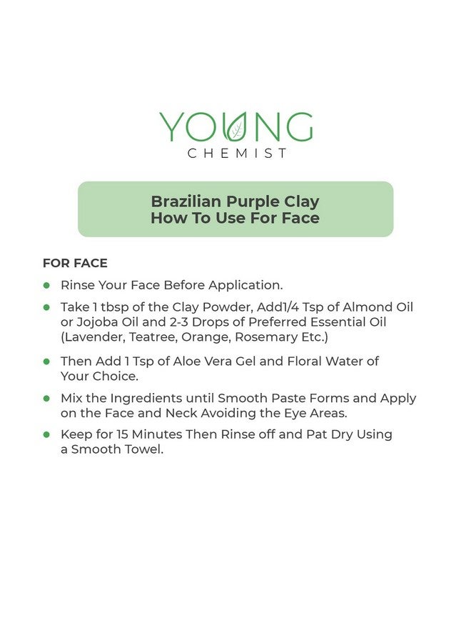 Young Chemist Organic Brazilian Purple Clay for skin with Antioxidants and Antibacterial Properties (All Skin Type, Powder Form, Purple, 100 grams) - Image 4