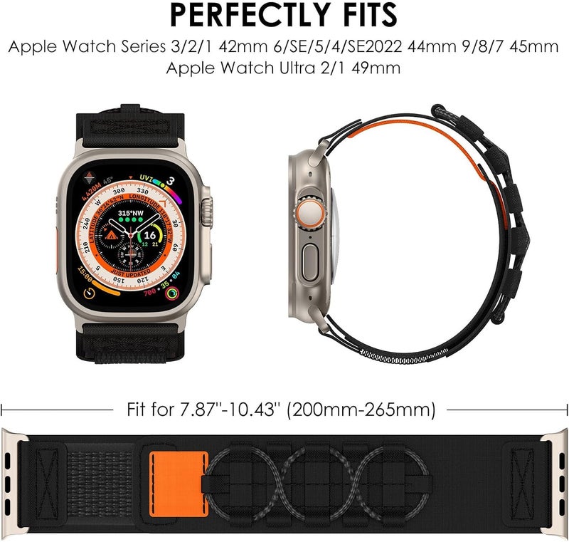 إكسفور حزام نايلون قوي من Excefore لساعة Apple Watch Ultra 2، متوافق مع موديلات 49مم، 45مم، 44مم، 42مم، حزام منسوج بحلقة رياضية فردية مع فيلكرو لسلسلة iWatch 9، 8، 7، SE، 6، Ultra، للرجال - Image 4