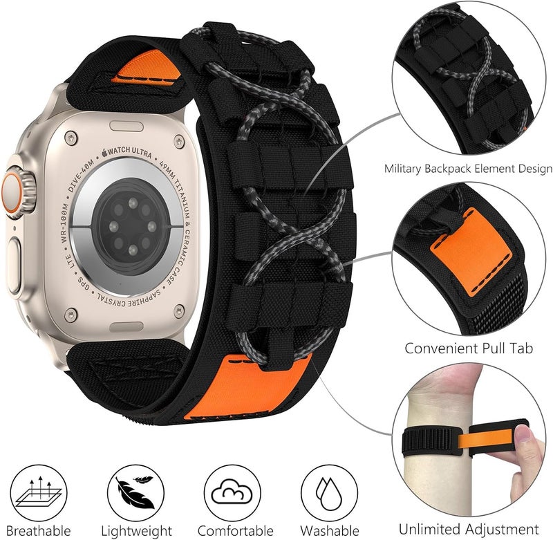 إكسفور حزام نايلون قوي من Excefore لساعة Apple Watch Ultra 2، متوافق مع موديلات 49مم، 45مم، 44مم، 42مم، حزام منسوج بحلقة رياضية فردية مع فيلكرو لسلسلة iWatch 9، 8، 7، SE، 6، Ultra، للرجال - Image 2