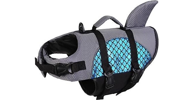 Olpad Dog Life Jacket, Pet Floatation Vest Reflective Swimsuit Mermaid Ripstop Lifesaver with Durable Rescue Handle for Small, Medium, Large Dogs (S, Blue) - Image 1