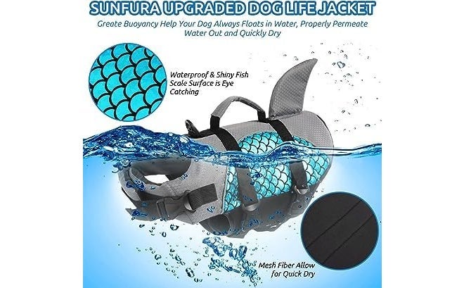 Olpad Dog Life Jacket, Pet Floatation Vest Reflective Swimsuit Mermaid Ripstop Lifesaver with Durable Rescue Handle for Small, Medium, Large Dogs (S, Blue) - Image 5