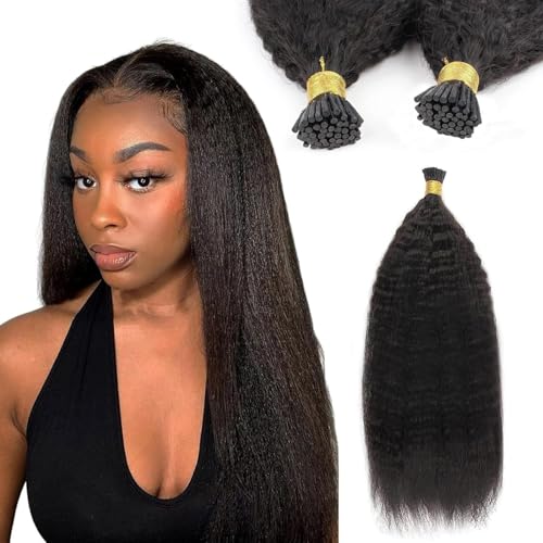 Smartinnov Hair I Tip Hair Extensions Human Hair Kinky Straight 100 Brazilian Hair Invisible Keratin Stick Itip Real Human Hair Extensions for Black Women Curly Natural Black 14 Inch 50g100Strands - Image 1
