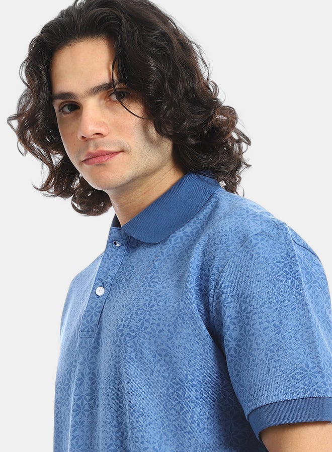 Red Circle Self Pattern Regular Fit Polo Shirt - Image 4