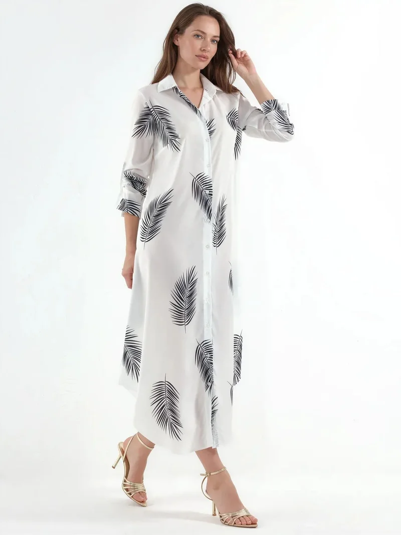 جينيفر Text Print Maxi Shirt Dress