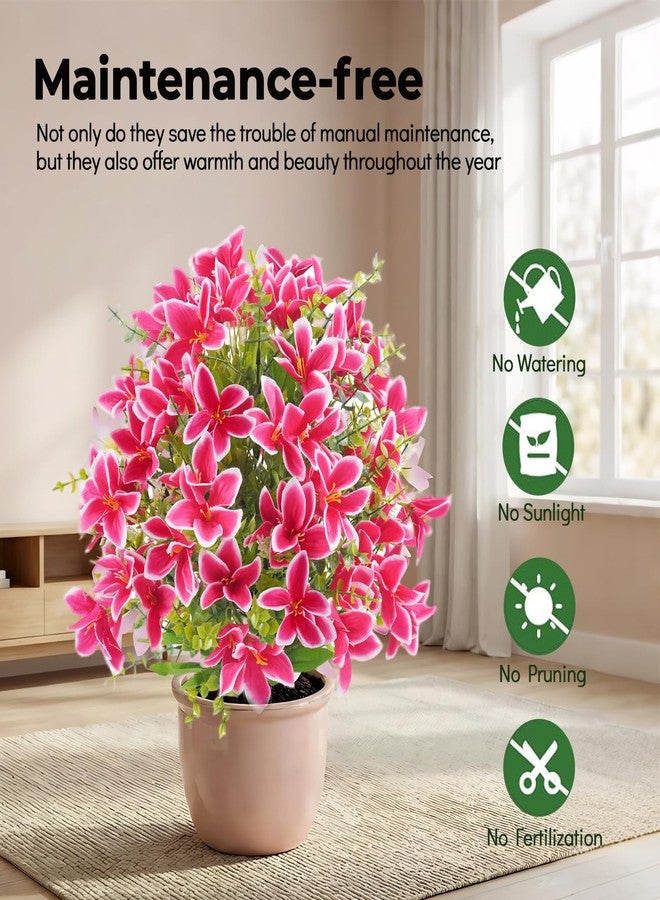 RETROSOHOO 2 Pack Artificial Flowers Topiary for Outdoor, Artificial Topiary Ball Trees Flowers with Lily, UV Resistant Faux Bushes Fake Silk Plants with Spike for Porch Indoor Garden Patio Porch (Rose Pink) - Image 3