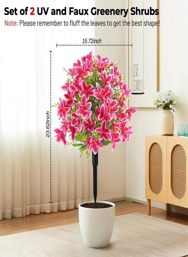 RETROSOHOO 2 Pack Artificial Flowers Topiary for Outdoor, Artificial Topiary Ball Trees Flowers with Lily, UV Resistant Faux Bushes Fake Silk Plants with Spike for Porch Indoor Garden Patio Porch (Rose Pink) - Image 5
