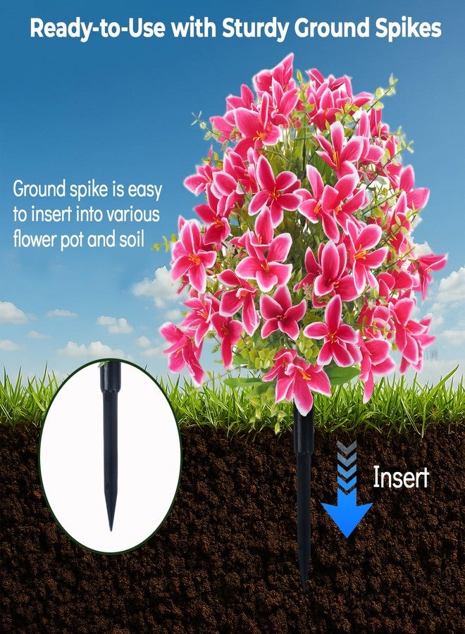 RETROSOHOO 2 Pack Artificial Flowers Topiary for Outdoor, Artificial Topiary Ball Trees Flowers with Lily, UV Resistant Faux Bushes Fake Silk Plants with Spike for Porch Indoor Garden Patio Porch (Rose Pink) - Image 4