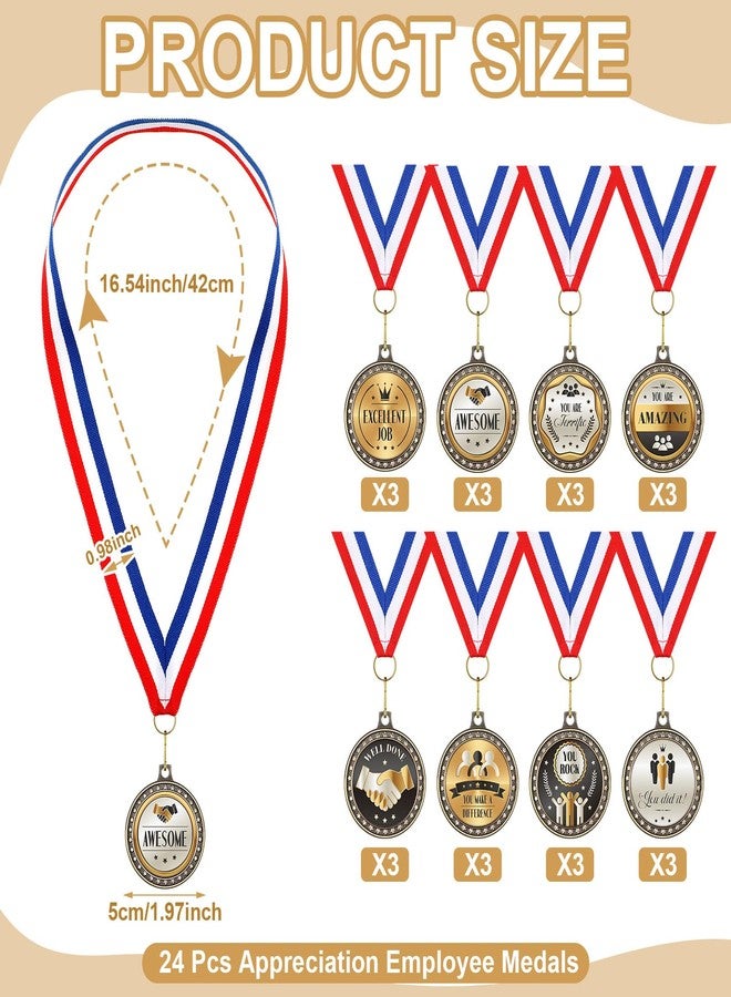 Ecation 24 Pcs 2'' Appreciation Award Medals Thank You Medals Employee Gifts Bulk with Red White Blue Neck Ribbon Office Party Awards Team Appreciation Present for Employee Colleague Retirement - Image 2